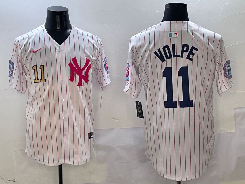 Men New York Yankees 11 Volpe White Stripe Jointly Name Nike 2025 MLB Jersey style 3